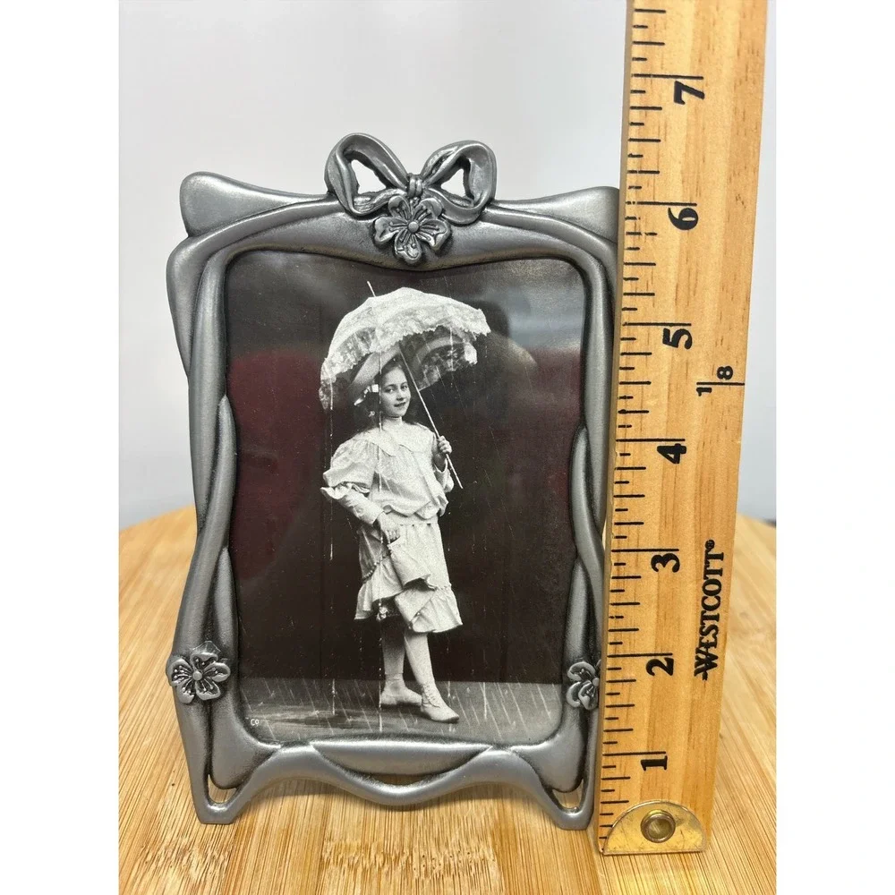 Vintage 1989 SEMO Pewter Art Nouveau Style Picture Frame Bow Floral 4
